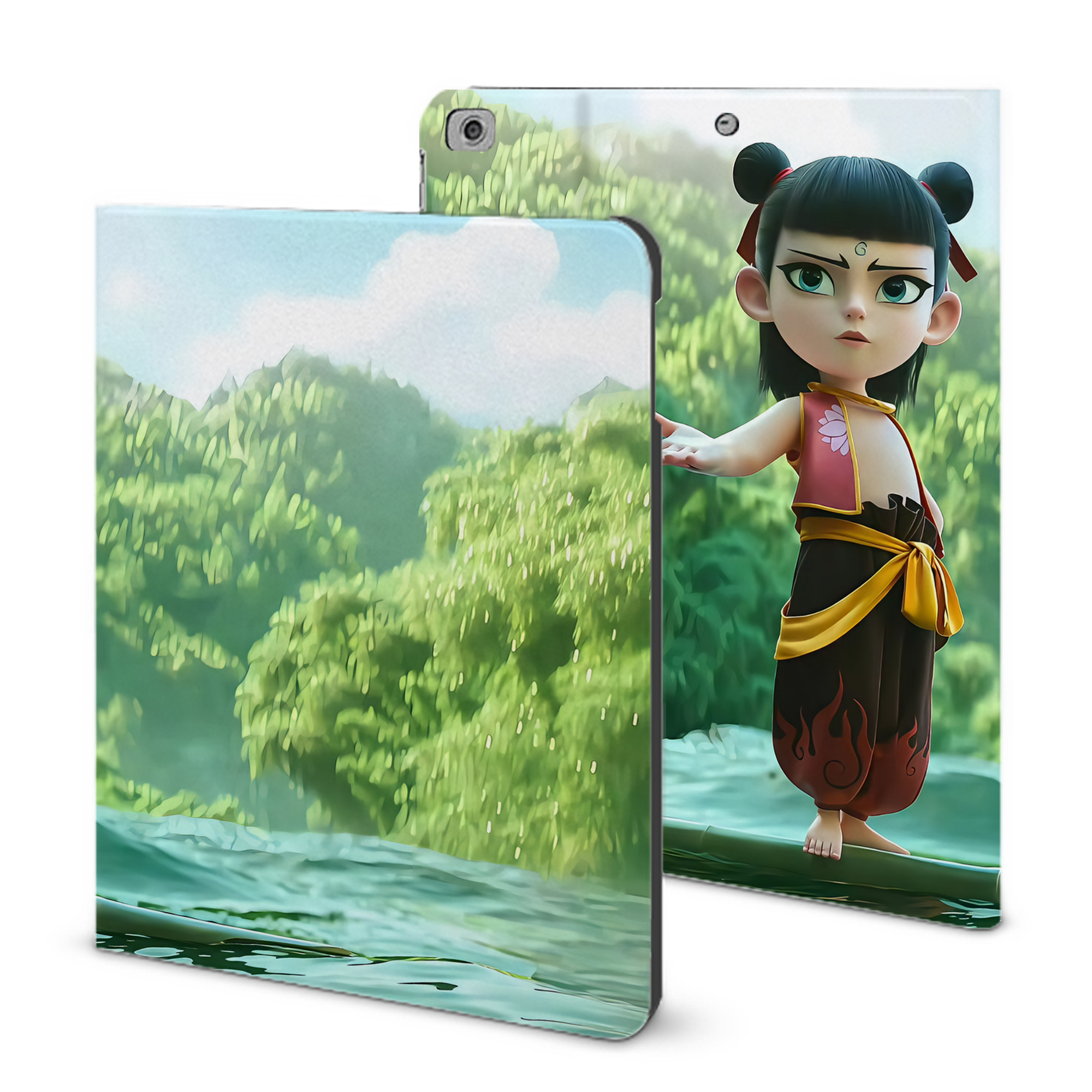 （画像用） Ne Zha 2 ナタ 魔童の大暴れ IPad ケース ブック型 PUレザー TPU 耐衝撃 軽量 薄型 ペン収納なし 全面保護 IPad 各モデル対応